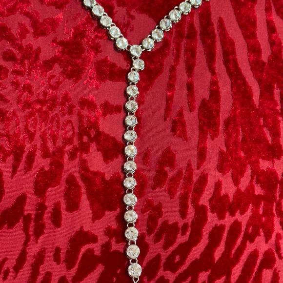 Silver Tone Clear Rhinestone Pendant Necklace with Tassle - Picture 7 of 16